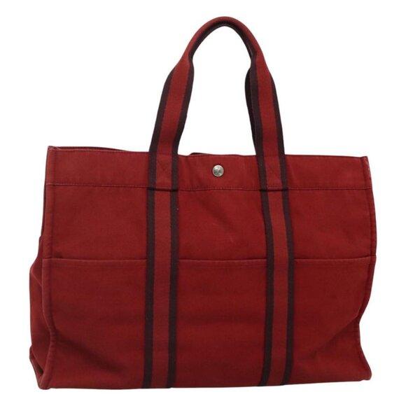 HERMES Fourre Tout GM Hand Bag Canvas Red Auth ti2838 - Picture 1 of 16
